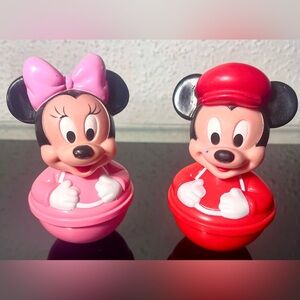1980 VTG Disney Mickey Mouse/Minnie Mouse Roly Poly Weeble Wobble Toys-Lot of 2